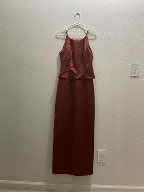 Michaelangelo Burnt Orange Satin Evening Dress